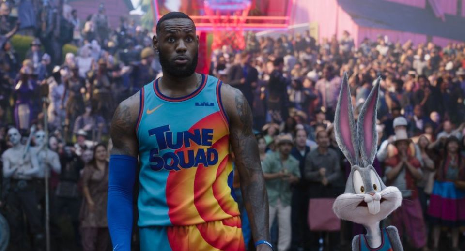 Lebron James and Bugs Bunny star in a scene from the animated, live-action movie "Space Jam: A New Legacy." (CNS/Warner Bros. Pictures)