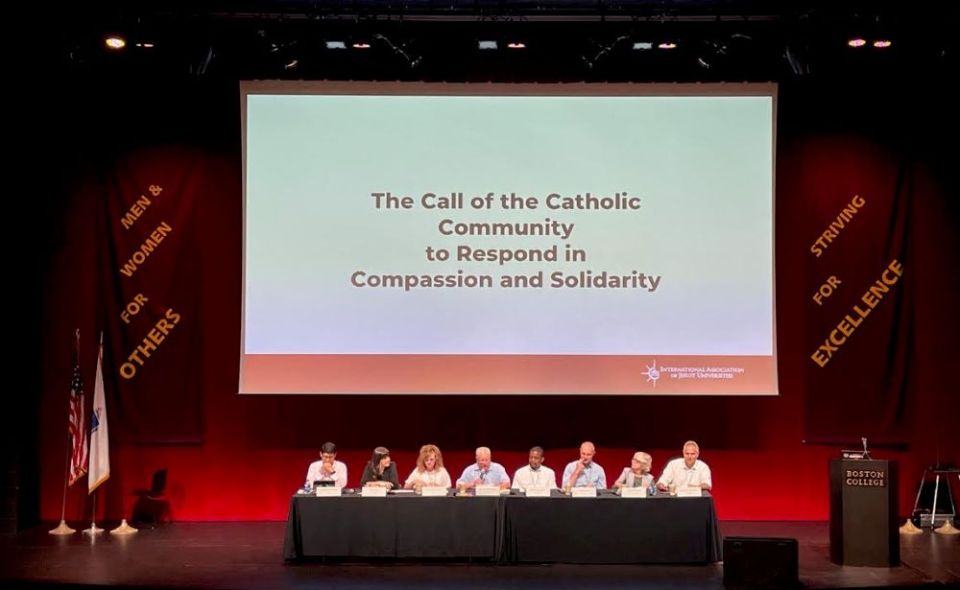 The task force on Solidarity with Migrants and Refugees at the International Association of Jesuit Universities 2022 Assembly at Boston College (Channing Lee)
