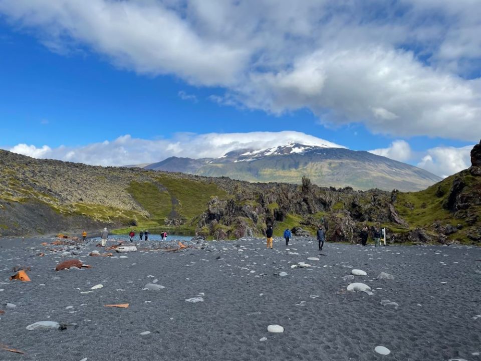 Iceland's Snæfellsjökull stratovolcano, capped by a glacier, is seen in the distance during an August visit to Snæfellsjökull National Park. (Courtesy of Eric Clayton)