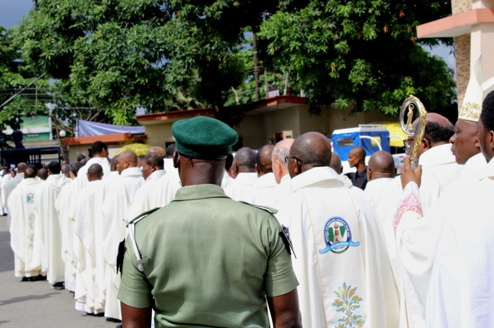 Clergy take part in a procession at St. Leo's Catholic Church in Lagos, Nigeria, in May. (Festus Iyorah)