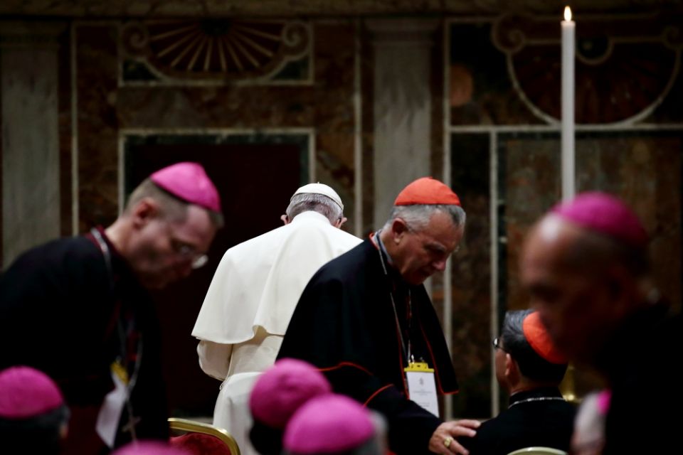 Pope Francis, cardinals and bishops attend a penitential liturgy during a meeting on the protection of minors in the church at the Vatican Feb. 23. (CNS/Evandro Inetti, pool)