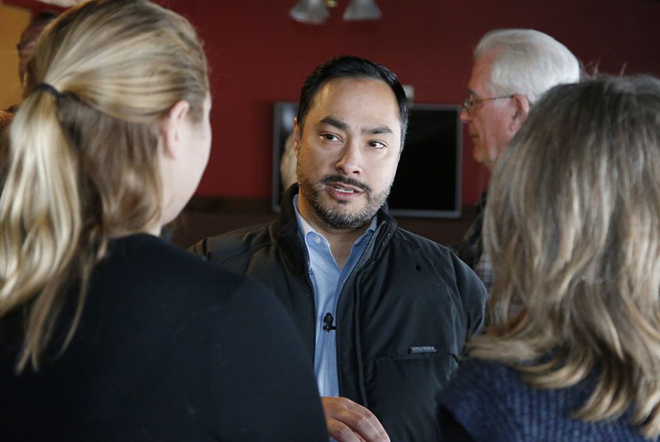 Rep. Joaquin Castro, R-Texas, talks with attendees at an Elizabeth Warren event Jan. 22, 2020, as he campaigns for then-Democratic presidential candidate Sen. Elizabeth Warren, D-Mass, in Denison, Iowa. (AP/Sue Ogrocki) Rep. Joaquin Castro, R-Texas, talks with attendees at an Elizabeth Warren event Jan. 22, 2020, as he campaigns for then-Democratic presidential candidate Sen. Elizabeth Warren, D-Mass, in Denison, Iowa. (AP/Sue Ogrocki)
