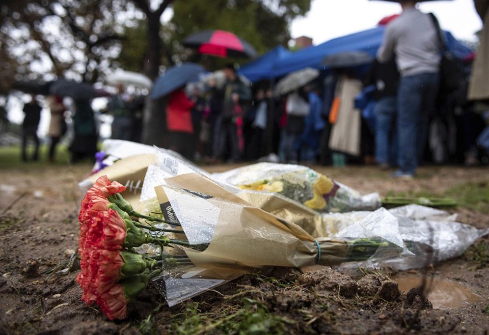 Flowers are left at the burial site of 1,457 unclaimed dead individuals in Los Angeles County from 2016 during an interfaith ceremony at the Los Angeles County Crematory and Cemetery, Dec. 4, 2019, in Los Angeles. (AP) Flowers are left at the burial site of 1,457 unclaimed dead individuals in Los Angeles County from 2016 during an interfaith ceremony at the Los Angeles County Crematory and Cemetery, Dec. 4, 2019, in Los Angeles. (AP)