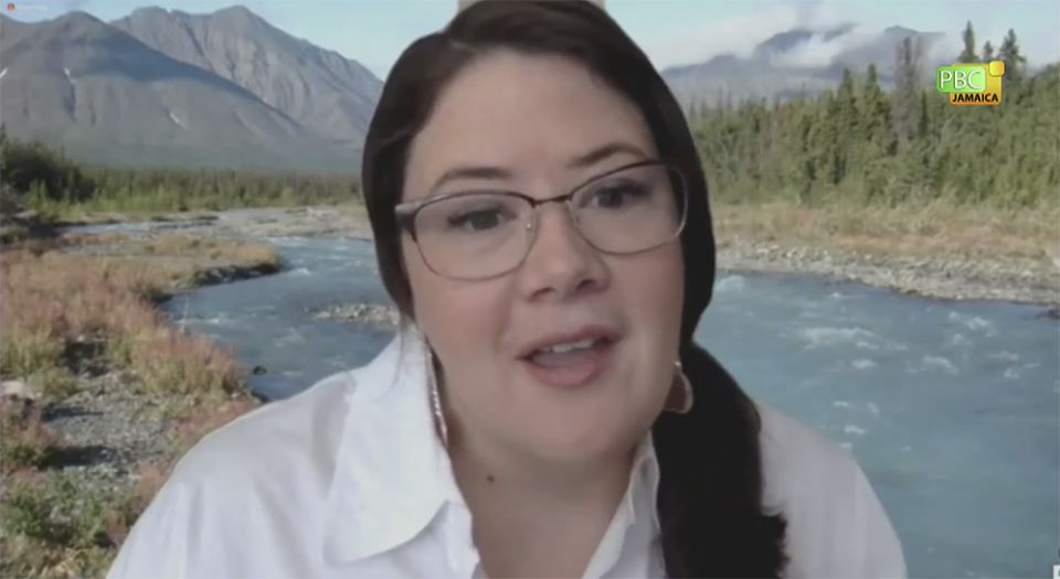 Kluane Adamek, Yukon regional chief of the Assembly of First Nations, speaks during the May 27 seminar sponsored by the Vatican and the U.N. Food and Agriculture Organization. (NCR screenshot) Kluane Adamek, Yukon regional chief of the Assembly of First Nations, speaks during the May 27 seminar sponsored by the Vatican and the U.N. Food and Agriculture Organization. (NCR screenshot)