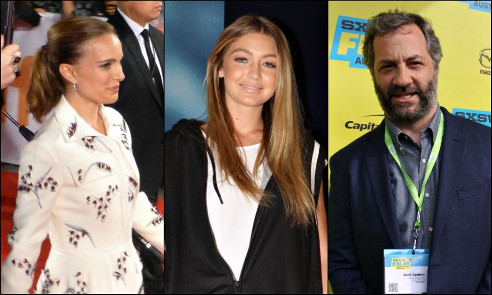 From left: Natalie Portman (Wikimedia Commons/GabboT); Gigi Hadid (Wikimedia Commons/Eva Rinaldi); Judd Apatow (Wikimedia Commons/Daniel Benavides) From left: Natalie Portman (Wikimedia Commons/GabboT); Gigi Hadid (Wikimedia Commons/Eva Rinaldi); Judd Apatow (Wikimedia Commons/Daniel Benavides)