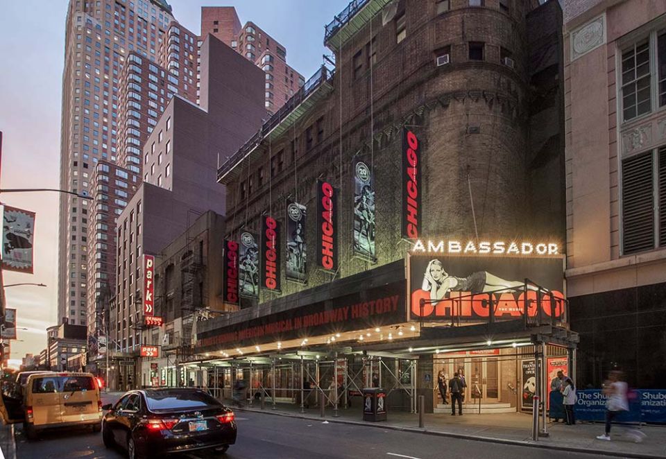 Pre-pandemic, the Ambassador Theatre in New York City in 2019 (Wikimedia Commons/Ajay Suresh)