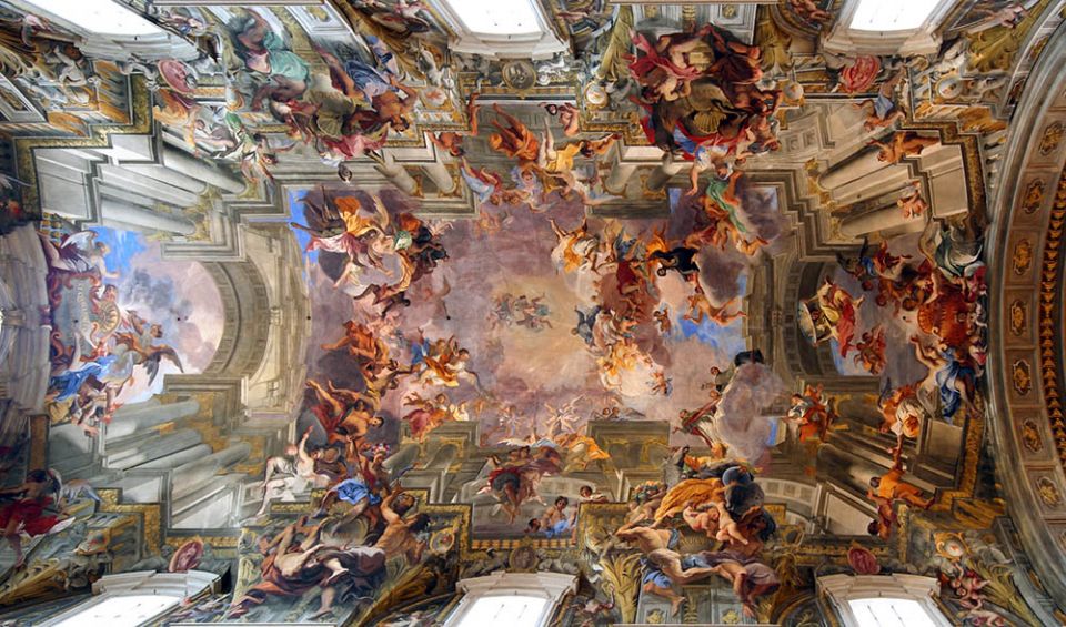 The ceiling of the Church of Sant'Ignazio in Rome, painted in the 16th century by Italian Jesuit Br. Andrea Pozzo (Wikimedia Commons/Bruce McAdam)