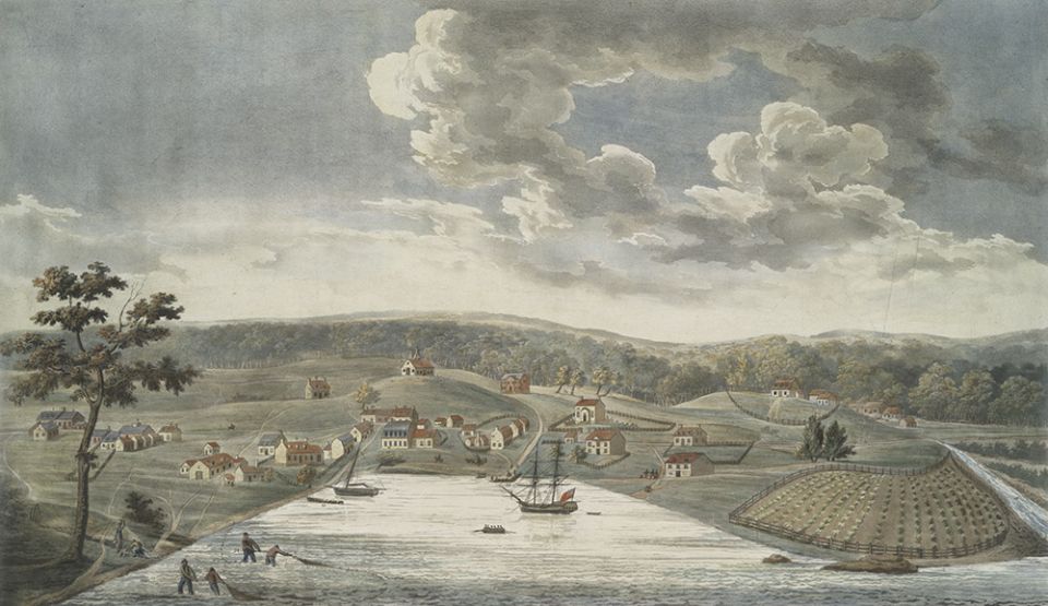 "Baltimore in 1752," an 1817 illustration by artist John Moale and etcher William Strickland (The New York Public Library)