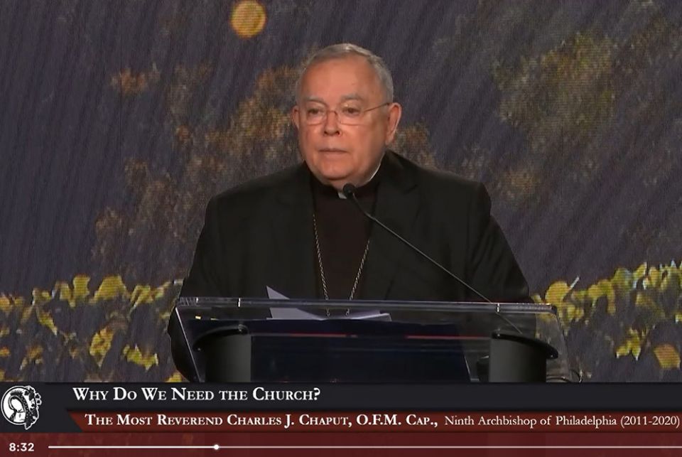 Retired Archbishop Charles Chaput of Philadelphia speaks during the Napa Institute's 2021 summer conference. (NCR screenshot)