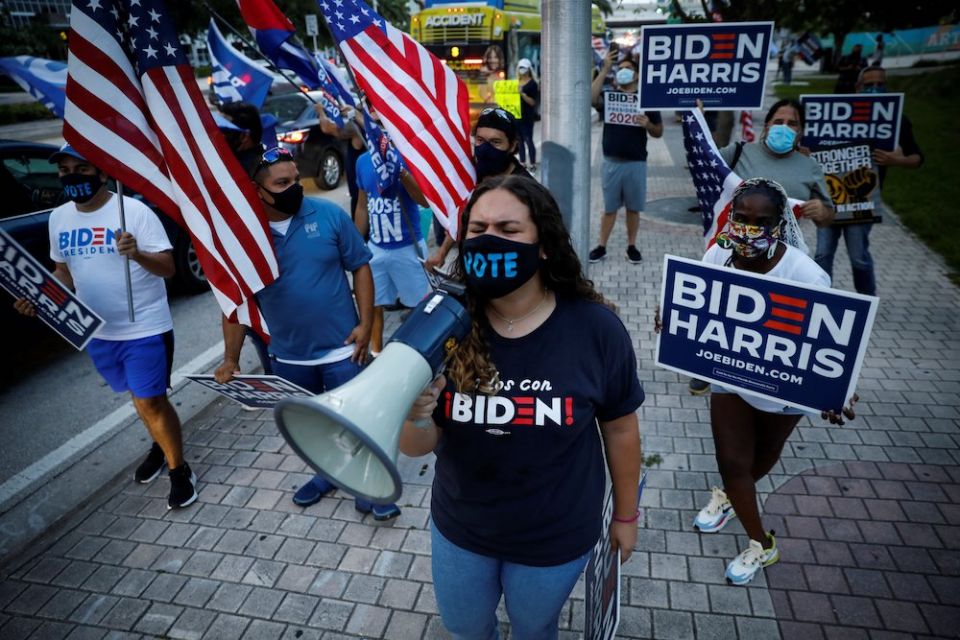 Supporters of Democratic presidential nominee Joe Biden are seen in Miami Oct. 5. (CNS/Reuters/Marco Bello) Supporters of Democratic presidential nominee Joe Biden are seen in Miami Oct. 5. (CNS/Reuters/Marco Bello)