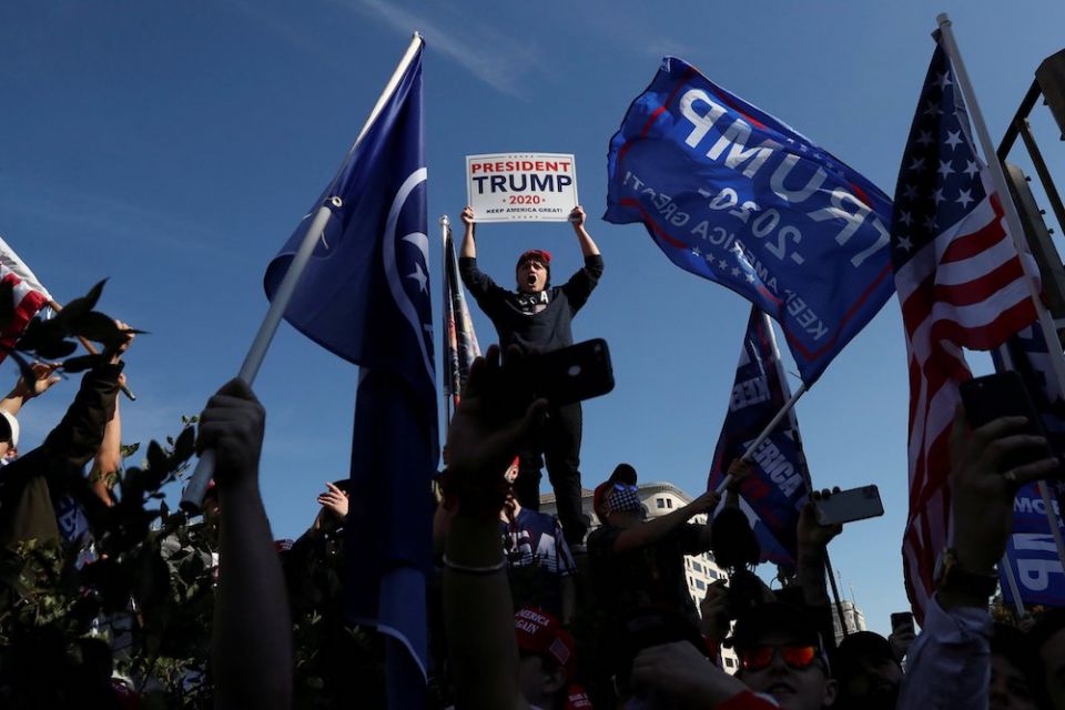 Supporters of President Donald Trump participate in a "Stop the Steal" protest in Washington Nov. 14, after the presidential election was called by the media for Democrat Joe Biden a week earlier. (CNS/Reuters/Leah Millis)
