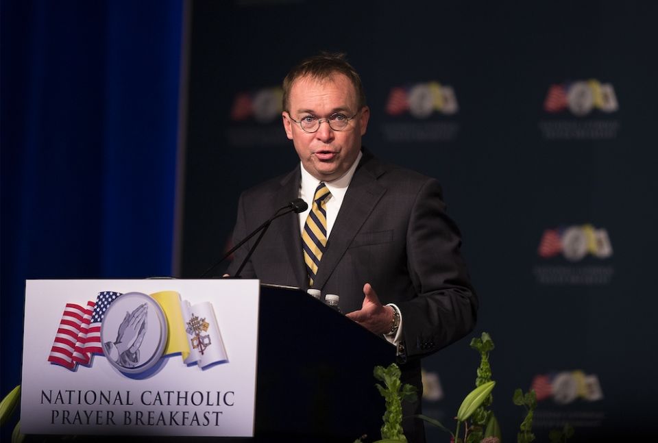 Mick Mulvaney, White House chief of staff, speaks April 23, 2019, during the National Catholic Prayer Breakfast in Washington. (CNS/Tyler Orsburn) 