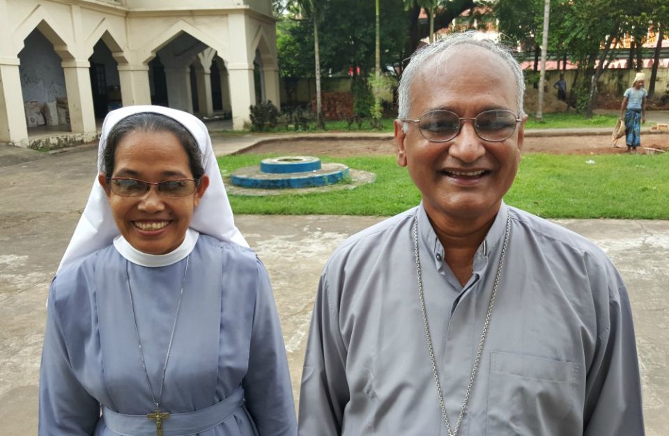 Salesian Sr. Nisha Rita Gagra with Archbishop Moses Costa in 2015 (NCR photo/Chris Herlinger)