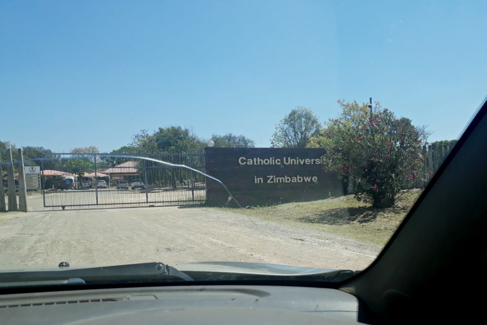 A car arrives at the Catholic University of Zimbabwe in Harare. (Tawanda Karombo)