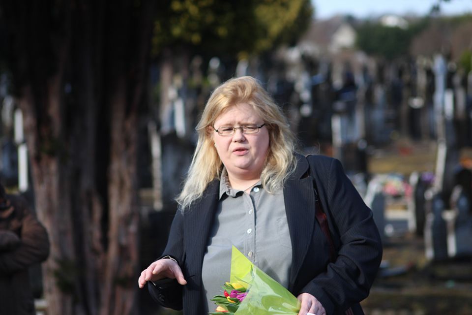 Irish adoptee Claire McGettrick at a Flowers for Magdalenes ceremony in Dublin's Glasnevin Cemetery on March 2, 2014 (Flickr/Sinn Féin)