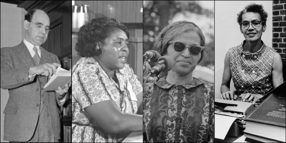 From left: Mordecai Johnson (Library of Congress/Harris & Ewing); Fannie Lou Hamer (Library of Congress); Rosa Parks (Library of Congress/P&P); Pauli Murray (AP photo)