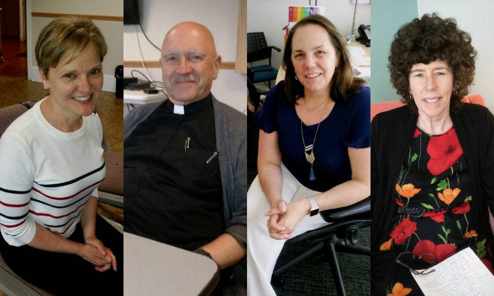 From left: Mia Holman, Augustinian Fr. Joseph Genito, Cara Tripodi and Ann Carr (NCR photos/Peter Feuerherd) From left: Mia Holman, Augustinian Fr. Joseph Genito, Cara Tripodi and Ann Carr (NCR photos/Peter Feuerherd)