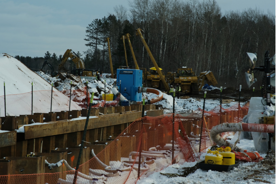 Construction of the Enbridge Line 3 pipeline was underway at the Fond du Lac reservation in Minnesota in February 2021. (Photo by Mary Annette Pember, Indian Country Today)