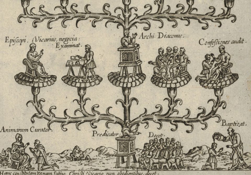 The hierarchy of the church in the form of a tree, a plate from a book, detail from the lower half, circa 1550-1650 (Metropolitan Museum of Art) The hierarchy of the church in the form of a tree, a plate from a book, detail from the lower half, circa 1550-1650 (Metropolitan Museum of Art)