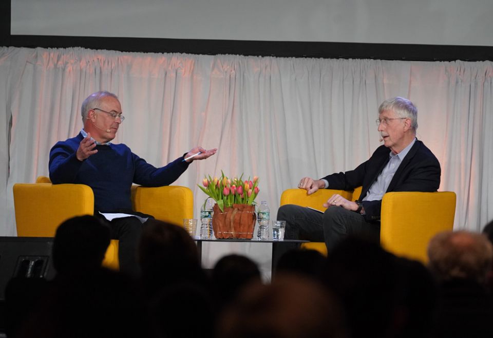 David Brooks, left, and Francis Collins speak during the panel "Can We Ever Know What Is Real?" Feb. 19 during New York Encounter. (Mariagustina Fabara Martinez) David Brooks, left, and Francis Collins speak during the panel "Can We Ever Know What Is Real?" Feb. 19 during New York Encounter. (Mariagustina Fabara Martinez)