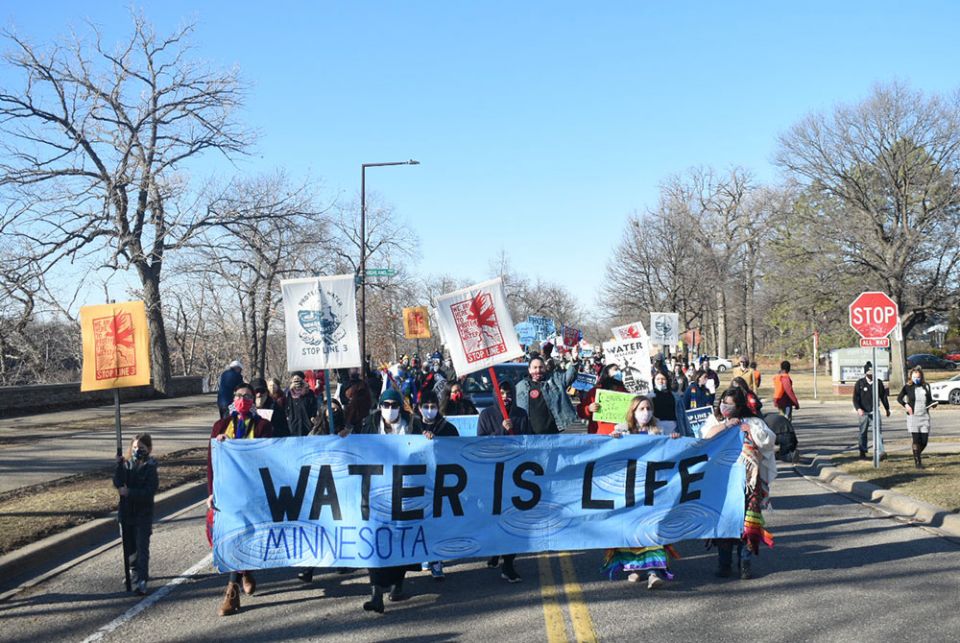 Hundreds of people joined a rally March 11 in St. Paul, Minnesota, opposing the Enbridge Line 3 pipeline that is being constructed in the northern part of the state. The event was one of hundreds held worldwide as part of the "Sacred People, Sacred Earth"