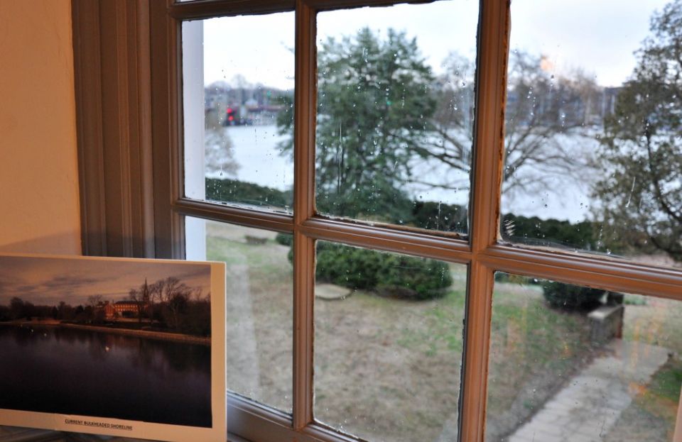 View of the Chesapeake Bay outside the window of St. Mary’s Charles Carroll House. Rising sea levels are already threatening the grounds of the historic church. (NCR photo/Jesse Remedios)