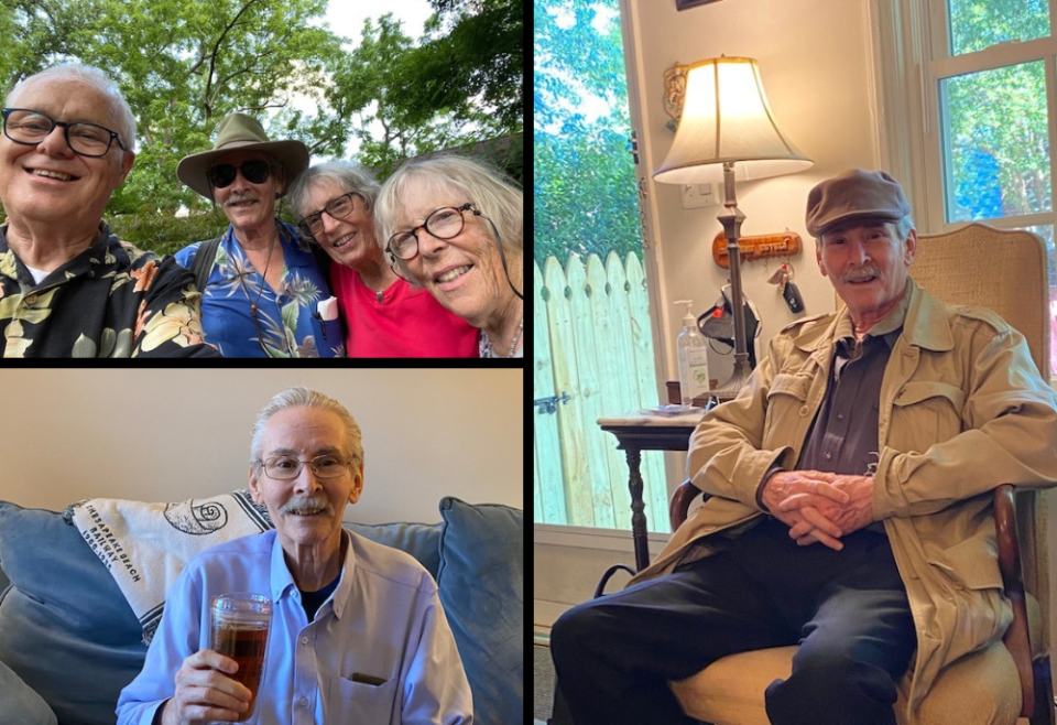 Clockwise, from top left: Peter Daly (left), José Luis Sánchez, and two friends, Jane Head and Nancy Smith; José Luis in a chair; and José Luis holding coffee on the couch at Peter's house (Courtesy of Peter Daly) Clockwise, from top left: Peter Daly (left), José Luis Sánchez, and two friends, Jane Head and Nancy Smith; José Luis in a chair; and José Luis holding coffee on the couch at Peter's house (Courtesy of Peter Daly)