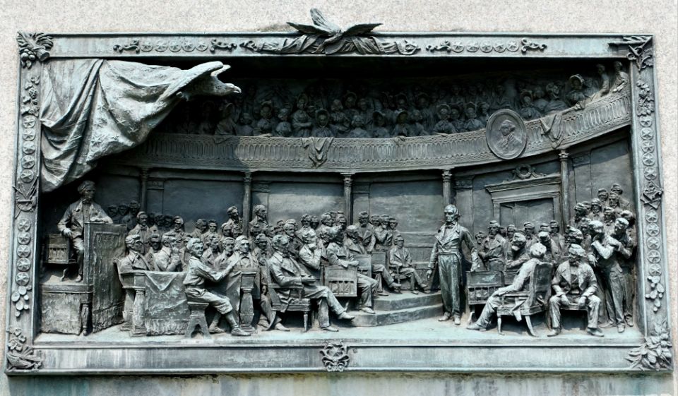 A relief on the Daniel Webster Memorial in Washington, D.C. (Wikimedia Commons/Daderot) A relief on the Daniel Webster Memorial in Washington, D.C.