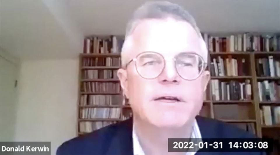 Donald Kerwin speaks during a Jan. 31 webinar on the Center for Migration Studies new report, "Immigrants' Use of New York City Programs, Services, and Benefits: Examining the Impact of Fear and Other Barriers to Access." (NCR screenshot)