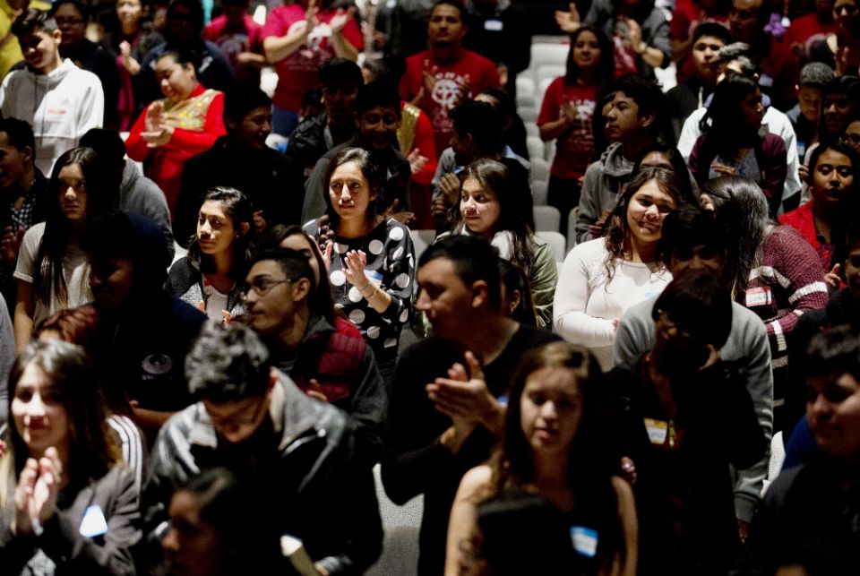 Hispanic/Latino young adults are seen during a daylong regional encuentro Oct. 28, 2017, at Herndon Middle School in Herndon, Virginia. (CNS/Tyler Orsburn)