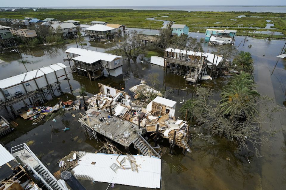 The remains of destroyed homes and businesses are seen in the aftermath of Hurricane Ida in Grand Isle, Louisiana, Aug. 31. (AP/Gerald Herbert)