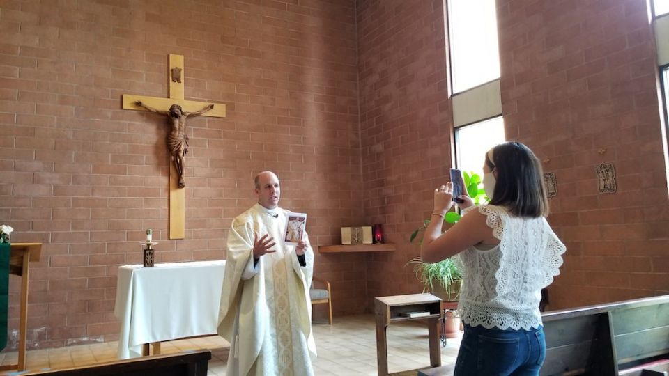 Fr. Matt Lowry, the chaplain for the Newman Center at Northern Arizona University, is known as "the dancing TikTok priest." He says the Catholic Jacks page went viral during quarantine, and has been a fun and engaging way to connect with students. (Provid