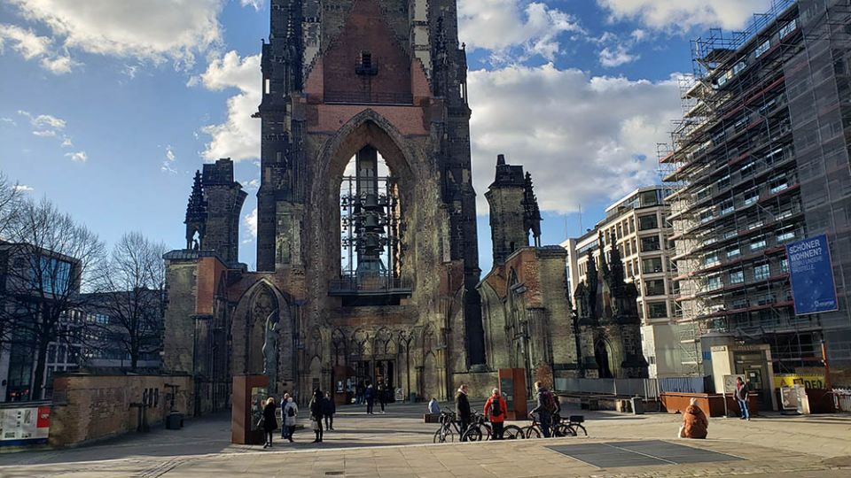 The site of the St. Nikolai Cathedral, which was largely destroyed during the 1943 Allied firebombing of Hamburg, Germany, is now a memorial commemorating the war. (NCR photo/Chris Herlinger)