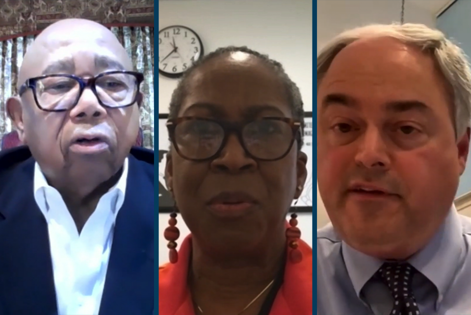 From left: Joseph Stewart, Cheryllyn Branche and Joseph Ferrara were among those who participated in an online panel hosted April 29 by Georgetown University. The panel discussed the deep involvement of the Jesuits and the Catholic Church in slavery, and From left: Joseph Stewart, Cheryllyn Branche and Joseph Ferrara were among those who participated in an online panel hosted April 29 by Georgetown University. The panel discussed the deep involvement of the Jesuits and the Catholic Church in slavery, and