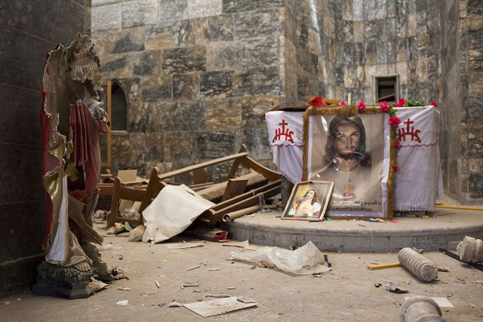 The inside of Al-Tahera Cathedral in Mosul, Iraq, in November 2016, a few days after Qaraqosh was liberated from Islamic State control (NCR photo/Eugenio Grosso) The inside of Al-Tahera Cathedral in Mosul, Iraq, in November 2016, a few days after Qaraqosh was liberated from Islamic State control (NCR photo/Eugenio Grosso)