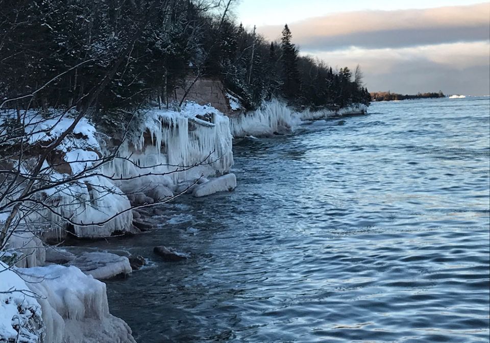 For Indigenous peoples of the Great Lakes Basin, including Lake Superior, shown here, midwinter is the "time of the Hunger Moon." (Courtesy of Cedar Tree Institute) For Indigenous peoples of the Great Lakes Basin, including Lake Superior, shown here, midwinter is the "time of the Hunger Moon." (Courtesy of Cedar Tree Institute)
