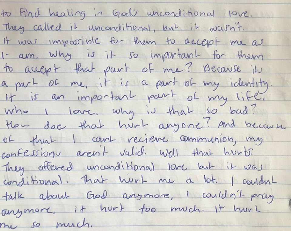 In her journal, Alana wrote about the pain of being judged for her sexual orientation: "Why is it so important for them to accept that part of me? Because it's a part of me, it is part of my identity. It is an important part of my life."