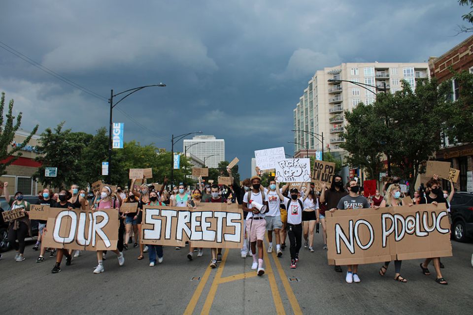 Our Streets LUC holds a protest outside the campus of Loyola University Chicago on Aug. 23. (Courtesy of Our Streets LUC)