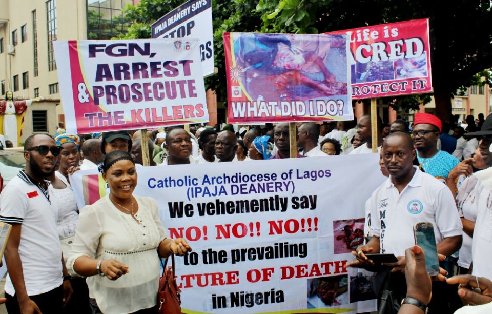 In Lagos, 15 deaneries and about 300 parishes brought placards to the May 22 protest against recent killings in Nigeria. (Festus Iyorah)