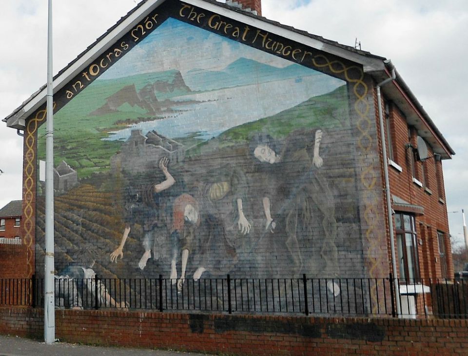 A mural in Belfast, Ireland, commemorates the Great Hunger of 1847-49. (Wikimedia Commons/Keith Ruffles)