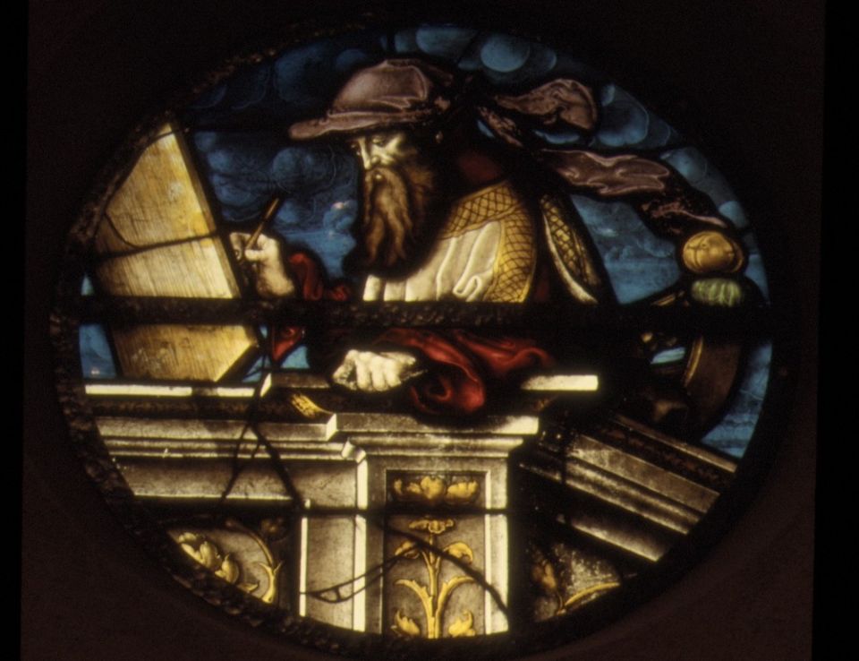 "The Prophet Isaiah," window by Valentin Bousch, 1533, made for the choir of the Benedictine priory church of Saint-Firmin in Flavigny-sur-Moselle, France (Metropolitan Museum of Art)