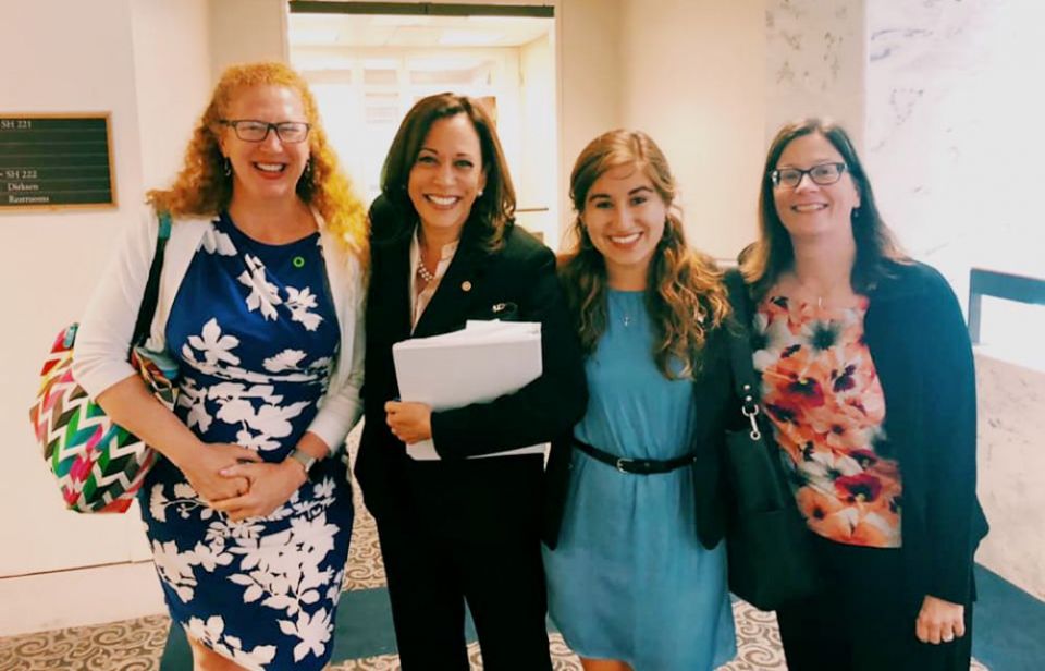 Leaders of Interfaith Power & Light meet with U.S. Sen. Kamala Harris of California May 1 after delivering their Faith Principles for a Green New Deal. (Interfaith Power & Light)