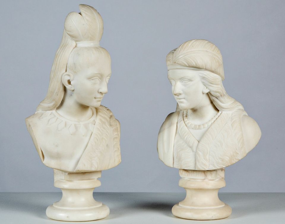 Edmonia Lewis (American, 1844-1907), "Hiawatha" (1868), marble, and "Minnehaha" (1868), marble (Utah Museum of Fine Arts) Edmonia Lewis (American, 1844-1907), "Hiawatha" (1868), marble, and "Minnehaha" (1868), marble (Utah Museum of Fine Arts)