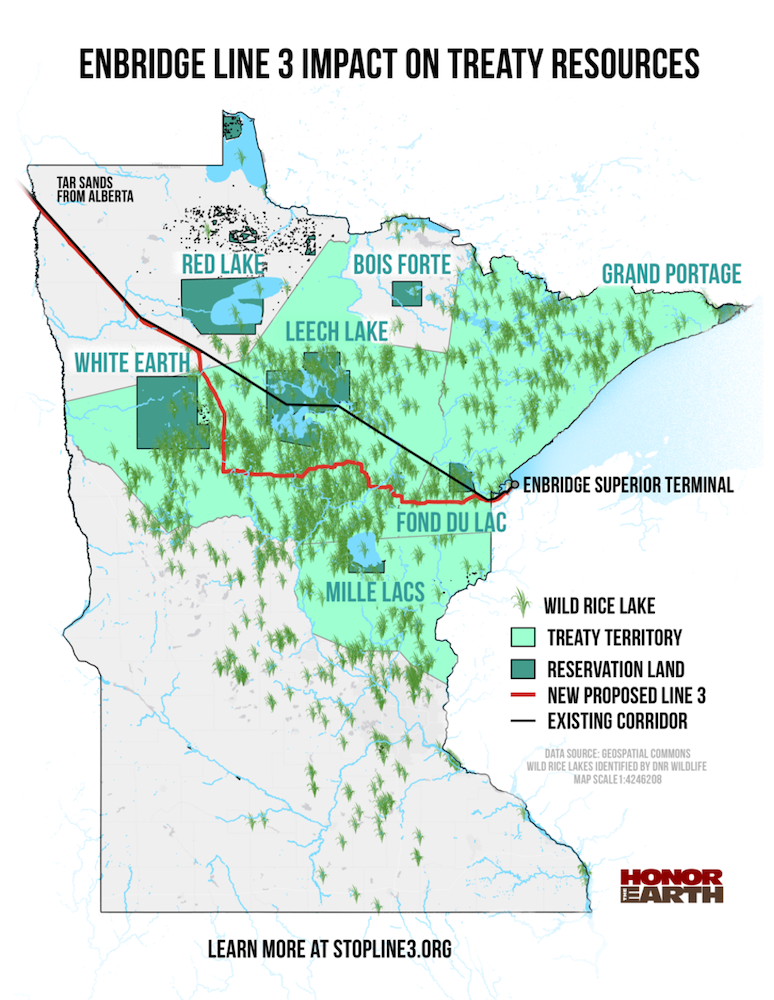 Map of Line 3 route through northern Minnesota. (Photo courtesy of Honor the Earth)