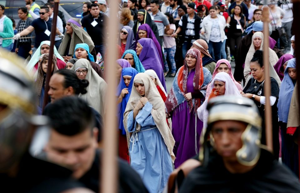 Actors take part in the Via Crucis through the Washington suburbs of Takoma Park and Silver Spring, Maryland, March 30, 2018. More than 200 actors and 2,000 other people participated. (CNS/Catholic Standard/Jaclyn Lippelmann) Actors take part in the Via Crucis through the Washington suburbs of Takoma Park and Silver Spring, Maryland, March 30, 2018. More than 200 actors and 2,000 other people participated. (CNS/Catholic Standard/Jaclyn Lippelmann)