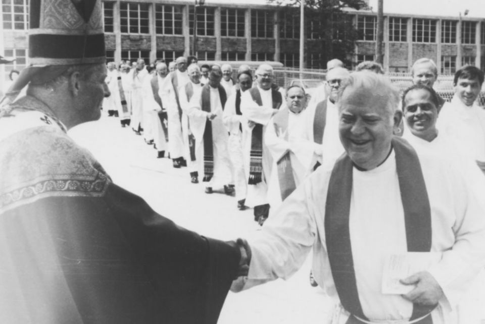Theodore McCarrick, left, arrives at the Cathedral of the Sacred Heart for his installation as archbishop of Newark, New Jersey, in 1986. (CNS/D.J. Zehnder) Theodore McCarrick, left, arrives at the Cathedral of the Sacred Heart for his installation as archbishop of Newark, New Jersey, in 1986. (CNS/D.J. Zehnder)