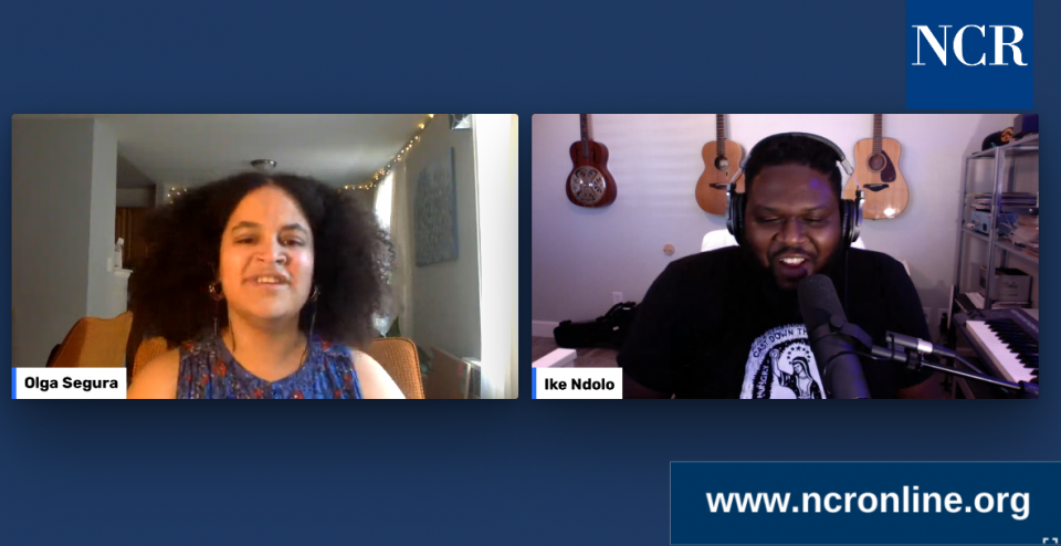 NCR opinion editor Olga Segura, left, speaks with musician Ike Ndolo about his newest project, a podcast called Disinherited. NCR opinion editor Olga Segura, left, speaks with musician Ike Ndolo about his newest project, a podcast called Disinherited.