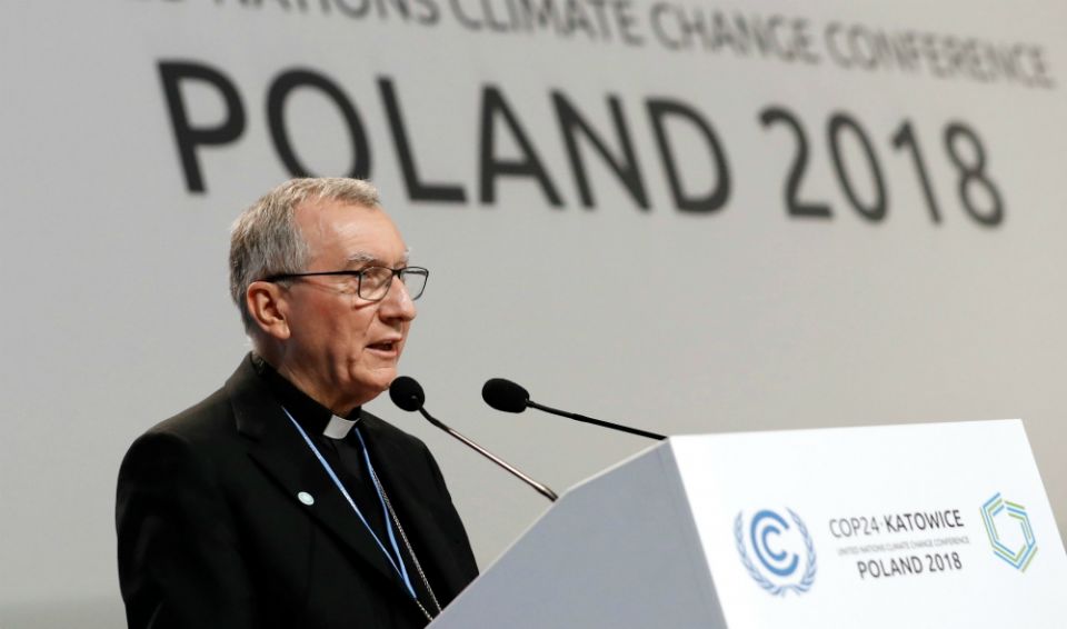 Cardinal Pietro Parolin, Vatican secretary of state, speaks Dec. 3 during the U.N. Climate Change Conference in Katowice, Poland. (CNS/Reuters/Kacper Pempel) Cardinal Pietro Parolin, Vatican secretary of state, speaks Dec. 3 during the U.N. Climate Change Conference in Katowice, Poland. (CNS/Reuters/Kacper Pempel)