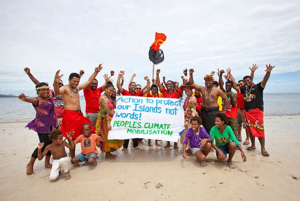 Members of the Pacific Climate Warriors in Papua New Guinea pose during an event. (Courtesy of Pacific Climate Warriors)