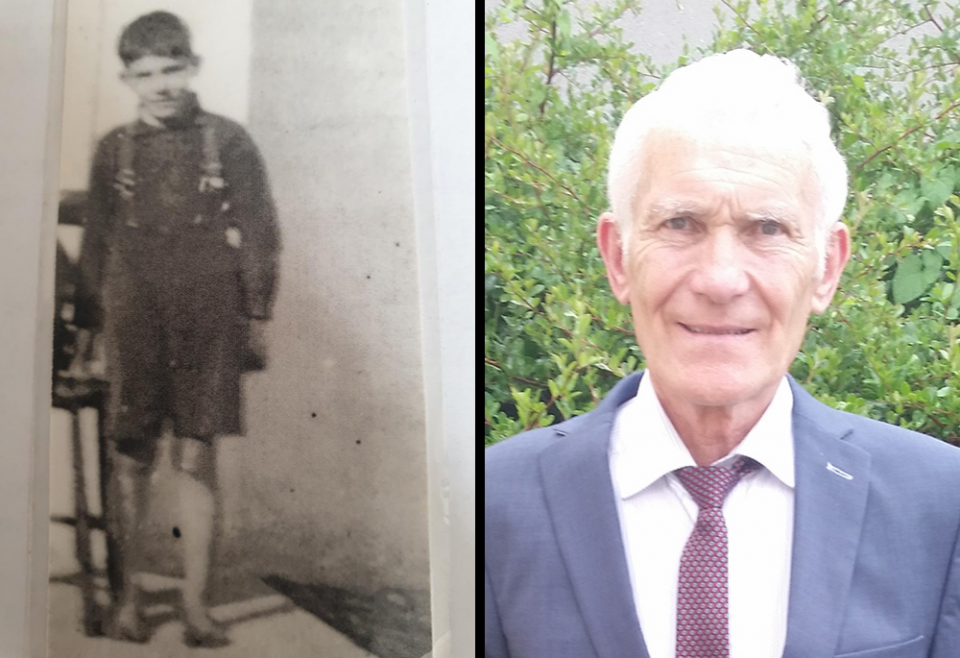 A photo of Peter Mulryan as a child, left, and present day; today Mulryan is chairman of the Tuam Home Survivors Network. (Courtesy of Peter Mulryan)